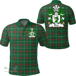 ScotsTee Shop Welsh Rhys (GOCH OF YSTRAD YW) Coat of Arms Family Crest Wales Polo Shirt Welsh National Tartan Polo Shirt