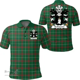 ScotsTee Shop Welsh Trahaearn (AB EINION) Coat of Arms Family Crest Wales Polo Shirt Welsh National Tartan Polo Shirt