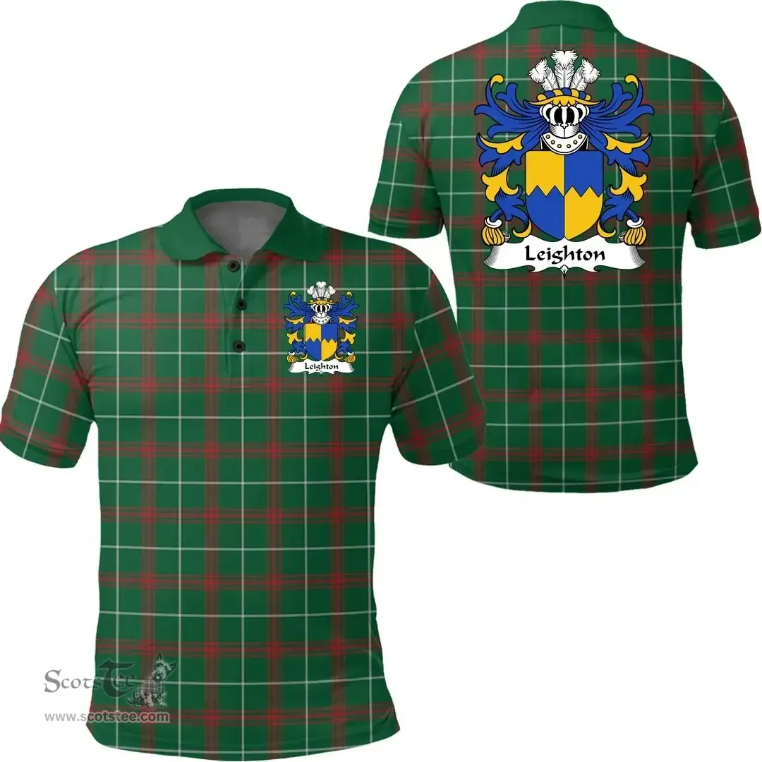 ScotsTee Shop Welsh Leighton (of Leighton, Shropshire) Coat of Arms Family Crest Wales Polo Shirt Welsh National Tartan Polo Shirt