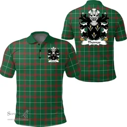 ScotsTee Shop Welsh Thomas (of Monmouthshire) Coat of Arms Family Crest Wales Polo Shirt Welsh National Tartan Polo Shirt
