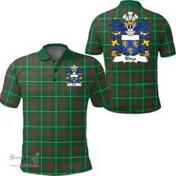 ScotsTee Shop Welsh Rhys (AP DAFYDD) Coat of Arms Family Crest Wales Polo Shirt Welsh National Tartan Polo Shirt