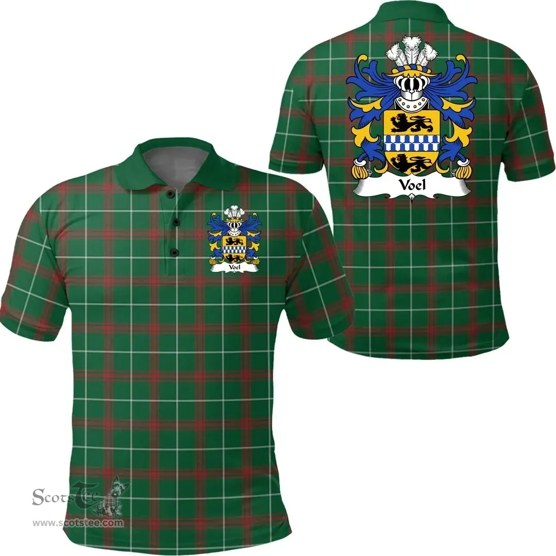 ScotsTee Shop Welsh Voel (of Haverfordwest, Pembrokeshire) Coat of Arms Family Crest Wales Polo Shirt Welsh National Tartan Polo Shirt