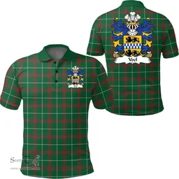 ScotsTee Shop Welsh Voel (of Haverfordwest, Pembrokeshire) Coat of Arms Family Crest Wales Polo Shirt Welsh National Tartan Polo Shirt