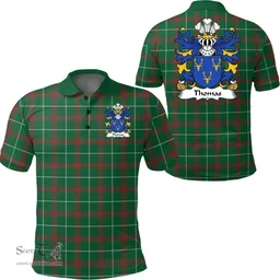 ScotsTee Shop Welsh Thomas (AP DAFYDD AP GRUFFUDD) Coat of Arms Family Crest Wales Polo Shirt Welsh National Tartan Polo Shirt