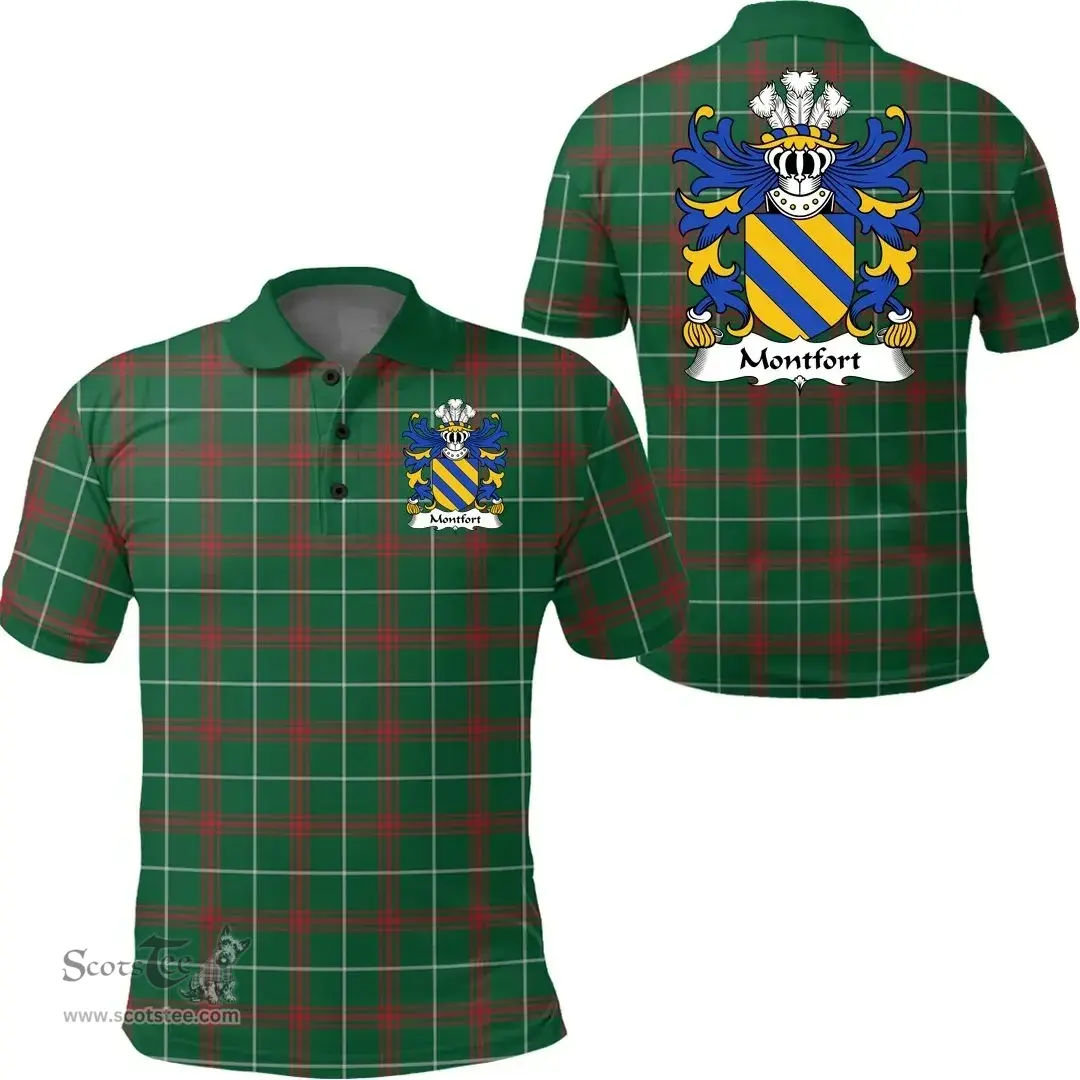 ScotsTee Shop Welsh Montfort (Daughter m. Llywelyn ap Gruffudd) Coat of Arms Family Crest Wales Polo Shirt Welsh National Tartan Polo Shirt