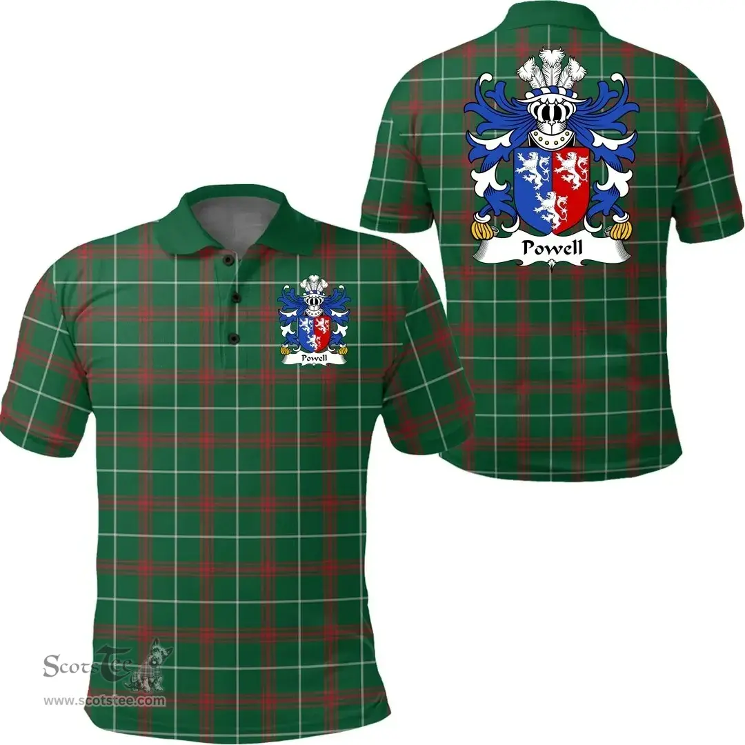 ScotsTee Shop Welsh Powell (of Perth-hir, Monmouthshire) Coat of Arms Family Crest Wales Polo Shirt Welsh National Tartan Polo Shirt