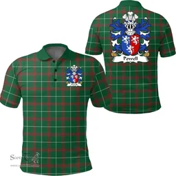 ScotsTee Shop Welsh Powell (of Perth-hir, Monmouthshire) Coat of Arms Family Crest Wales Polo Shirt Welsh National Tartan Polo Shirt