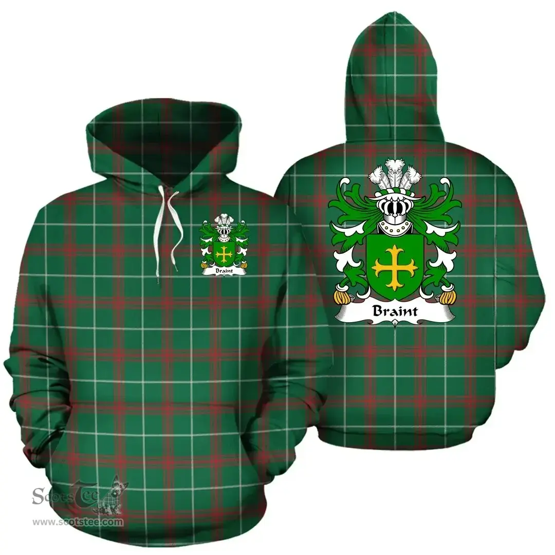 ScotsTee Shop Welsh Braint (HIR, of Denbighshire) Coat of Arms Family Crest Wales Hoodie Welsh National Tartan Hoodie