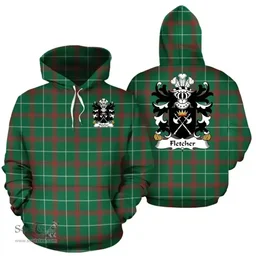 ScotsTee Shop Welsh Fletcher (of Denbighshire) Coat of Arms Family Crest Wales Hoodie Welsh National Tartan Hoodie