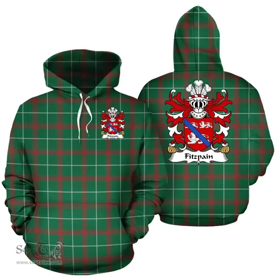 ScotsTee Shop Welsh Fitzpain (of Llanfair, Monmouthshire) Coat of Arms Family Crest Wales Hoodie Welsh National Tartan Hoodie