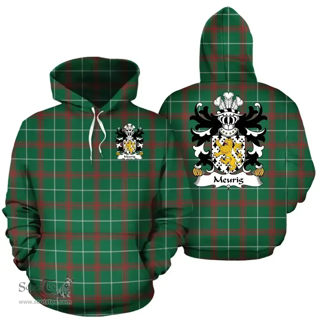 ScotsTee Shop Welsh Meurig (King of Gwent) Coat of Arms Family Crest Wales Hoodie Welsh National Tartan Hoodie