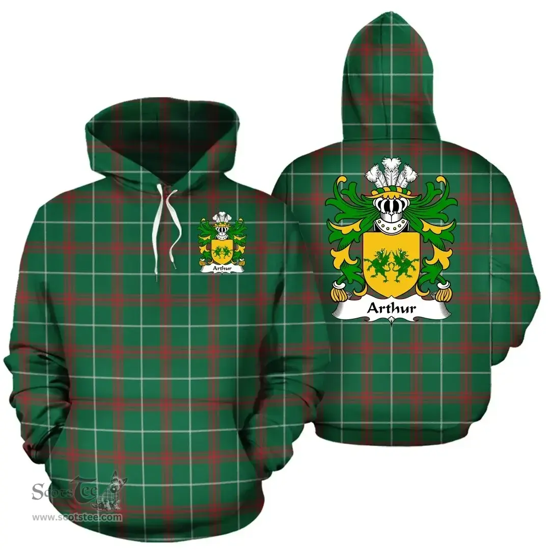 ScotsTee Shop Welsh Arthur I (ab uthr pendragon-King Arthur) Coat of Arms Family Crest Wales Hoodie Welsh National Tartan Hoodie