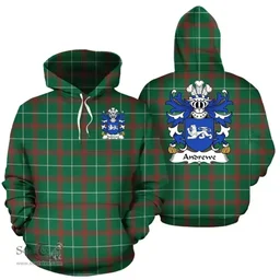 ScotsTee Shop Welsh Andrewe (of Herefordshire) Coat of Arms Family Crest Wales Hoodie Welsh National Tartan Hoodie