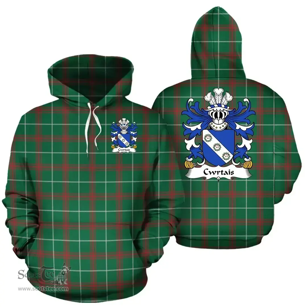 ScotsTee Shop Welsh Cwrtais (Courteys, Curthoyse, Curtis) Coat of Arms Family Crest Wales Hoodie Welsh National Tartan Hoodie