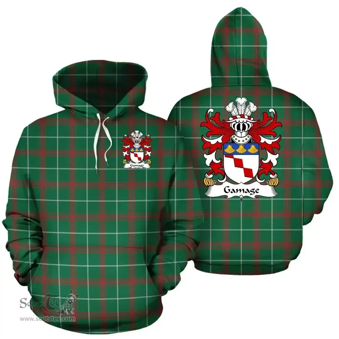 ScotsTee Shop Welsh Gamage (lords of Llanfihangel, Monmouthshire) Coat of Arms Family Crest Wales Hoodie Welsh National Tartan Hoodie