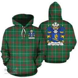 ScotsTee Shop Welsh Carmarthen (Priory of St John the Evangelist) Coat of Arms Family Crest Wales Hoodie Welsh National Tartan Hoodie