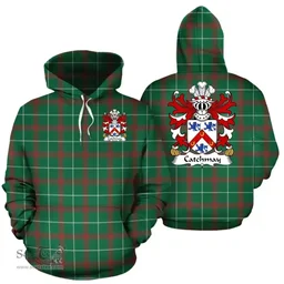 ScotsTee Shop Welsh Catchmay (of Monmouthshire) Coat of Arms Family Crest Wales Hoodie Welsh National Tartan Hoodie