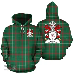 ScotsTee Shop Welsh Hilton (of Denbighshire) Coat of Arms Family Crest Wales Hoodie Welsh National Tartan Hoodie