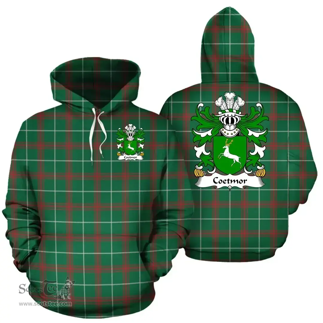 ScotsTee Shop Welsh Coetmor (of Llanllechid, Caernarfonshire) Coat of Arms Family Crest Wales Hoodie Welsh National Tartan Hoodie
