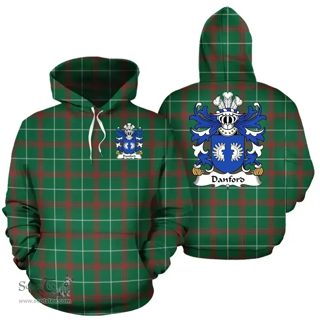 ScotsTee Shop Welsh Danford (Monmouthshire) Coat of Arms Family Crest Wales Hoodie Welsh National Tartan Hoodie