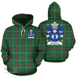 ScotsTee Shop Welsh Danford (Monmouthshire) Coat of Arms Family Crest Wales Hoodie Welsh National Tartan Hoodie
