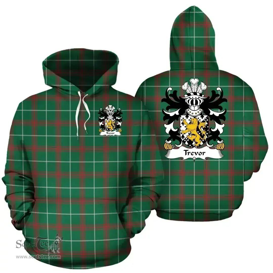 ScotsTee Shop Welsh Trevor (or TUDOR TREFOR) Coat of Arms Family Crest Wales Hoodie Welsh National Tartan Hoodie