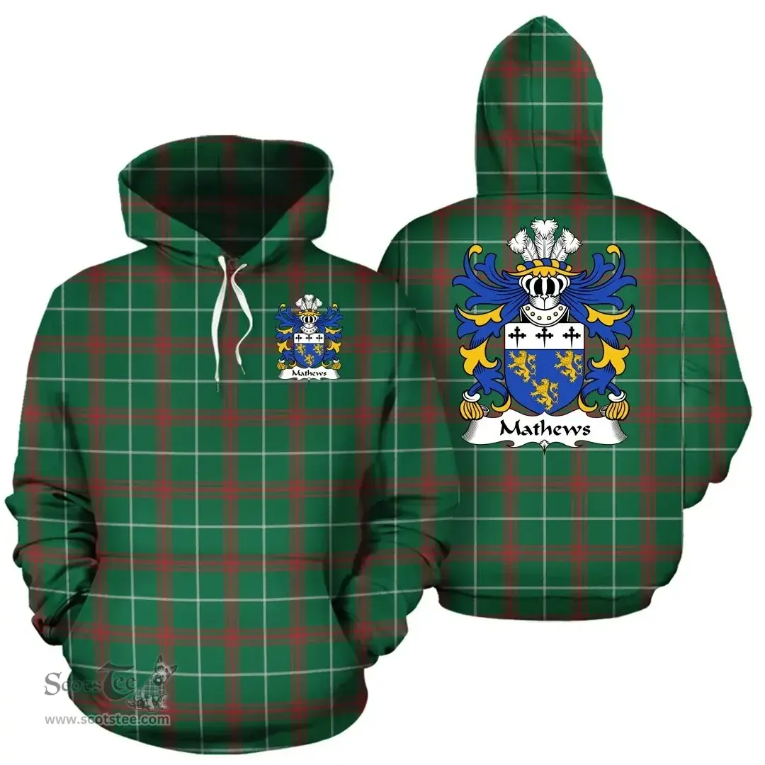 ScotsTee Shop Welsh Mathews (of Blodwel, Llanyblodwel, Shropshire) Coat of Arms Family Crest Wales Hoodie Welsh National Tartan Hoodie
