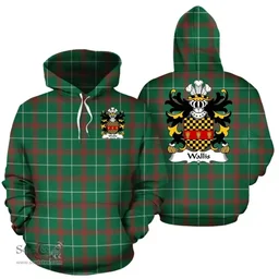 ScotsTee Shop Welsh Wallis (of Llan-arth, Monmouthshire) Coat of Arms Family Crest Wales Hoodie Welsh National Tartan Hoodie