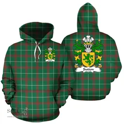ScotsTee Shop Welsh Sutton (of Haverfordwest, Pembrokeshire) Coat of Arms Family Crest Wales Hoodie Welsh National Tartan Hoodie