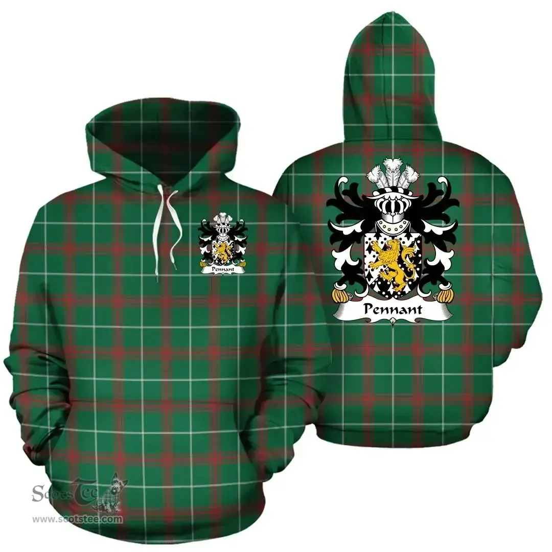 ScotsTee Shop Welsh Pennant (of Penrhyn-Castle, Caernarvonshire) Coat of Arms Family Crest Wales Hoodie Welsh National Tartan Hoodie