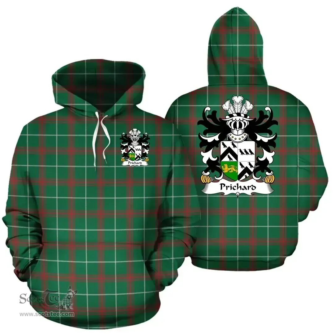 ScotsTee Shop Welsh Prichard (Parson of Denbighshire) Coat of Arms Family Crest Wales Hoodie Welsh National Tartan Hoodie