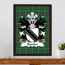 ScotsTee Shop Welsh Barton Coat of Arms Family Crest Welsh National Tartan Framed Canvas Print
