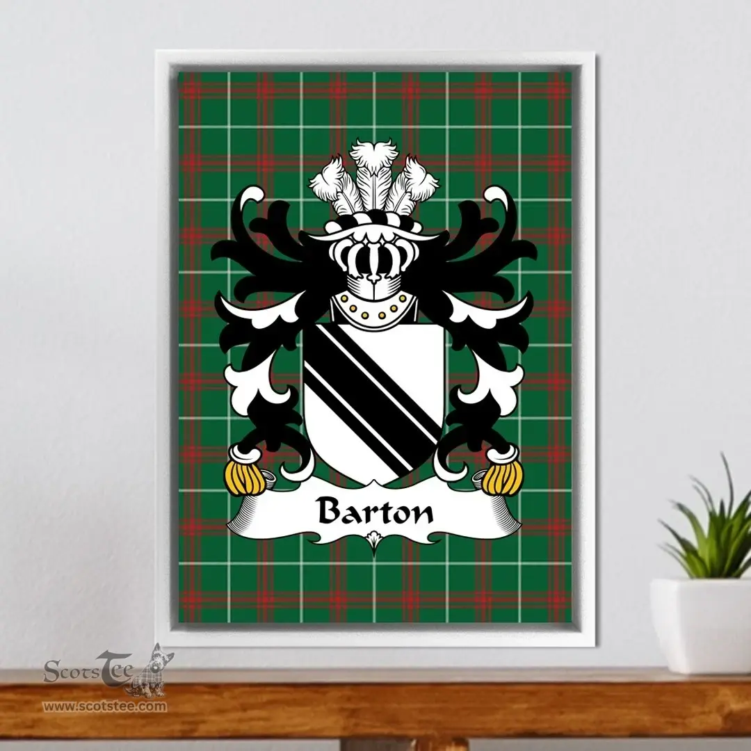 ScotsTee Shop Welsh Barton Coat of Arms Family Crest Welsh National Tartan Framed Canvas Print