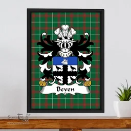 ScotsTee Shop Welsh Beven (or Bevan) Coat of Arms Family Crest Welsh National Tartan Framed Canvas Print