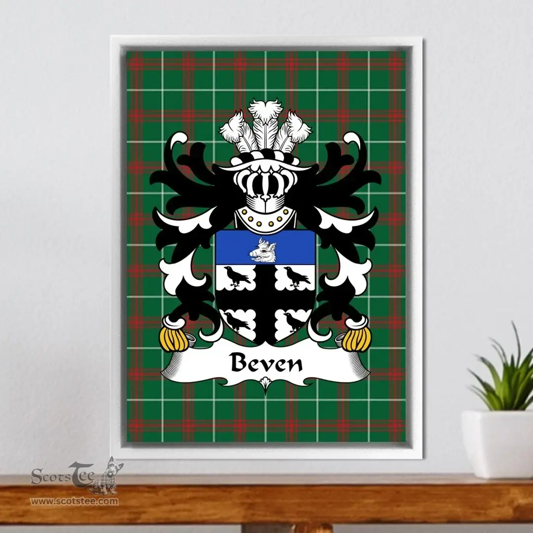 ScotsTee Shop Welsh Beven (or Bevan) Coat of Arms Family Crest Welsh National Tartan Framed Canvas Print