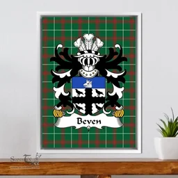 ScotsTee Shop Welsh Beven (or Bevan) Coat of Arms Family Crest Welsh National Tartan Framed Canvas Print