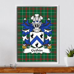 ScotsTee Shop Welsh Gethin (a soldier in Normandy in 1430Õs) Coat of Arms Family Crest Welsh National Tartan Framed Canvas Print