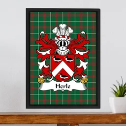 ScotsTee Shop Welsh Herle (of Pembrokeshire) Coat of Arms Family Crest Welsh National Tartan Framed Canvas Print