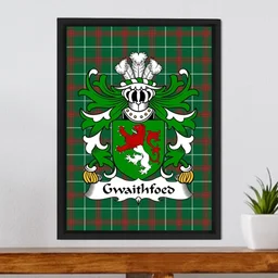 ScotsTee Shop Welsh Gwaithfoed (of Powys) Coat of Arms Family Crest Welsh National Tartan Framed Canvas Print