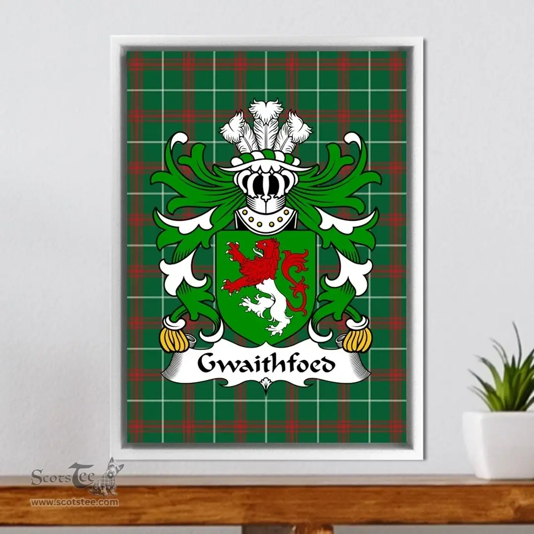 ScotsTee Shop Welsh Gwaithfoed (of Powys) Coat of Arms Family Crest Welsh National Tartan Framed Canvas Print