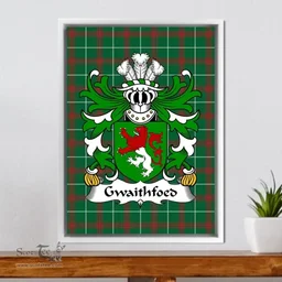 ScotsTee Shop Welsh Gwaithfoed (of Powys) Coat of Arms Family Crest Welsh National Tartan Framed Canvas Print