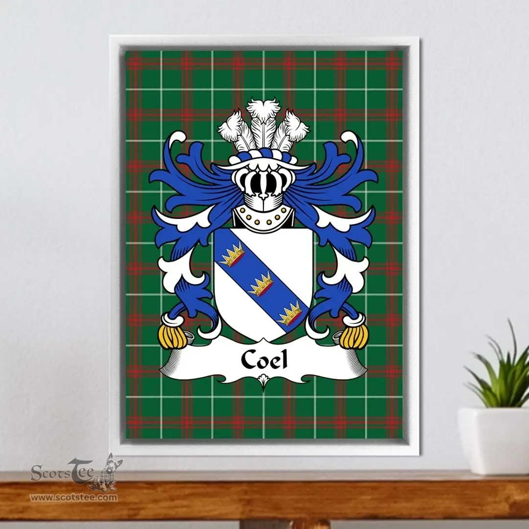 ScotsTee Shop Welsh Coel (or Coilus, self declared King of Britain) Coat of Arms Family Crest Welsh National Tartan Framed Canvas Print