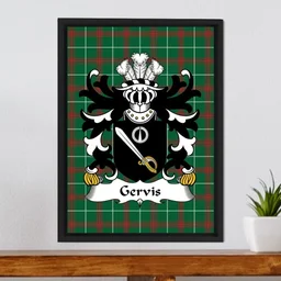 ScotsTee Shop Welsh Gervis (of Ruthin, Denbighshire) Coat of Arms Family Crest Welsh National Tartan Framed Canvas Print