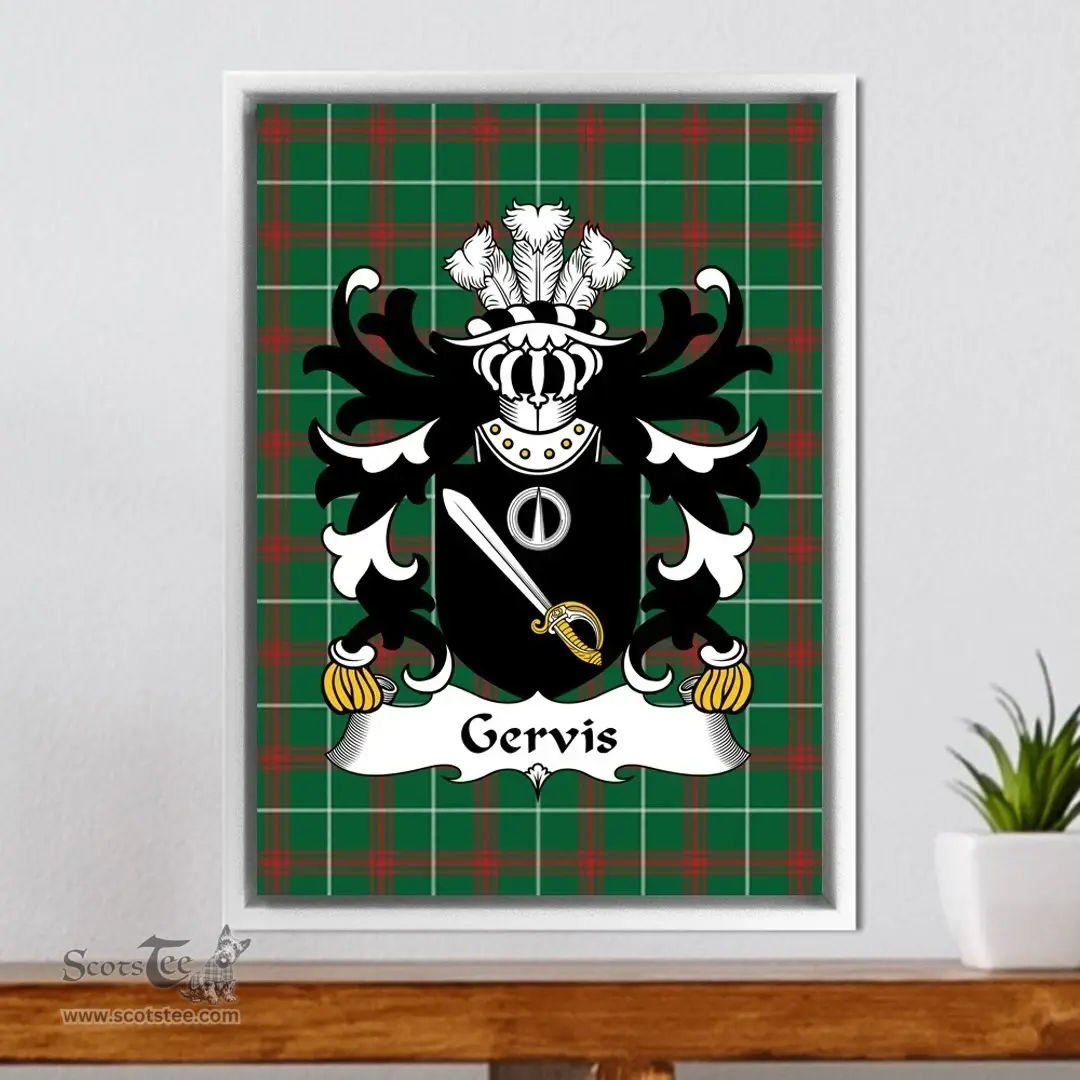 ScotsTee Shop Welsh Gervis (of Ruthin, Denbighshire) Coat of Arms Family Crest Welsh National Tartan Framed Canvas Print