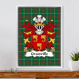 ScotsTee Shop Welsh Granville (Richard de, Founder of Neath Abbey) Coat of Arms Family Crest Welsh National Tartan Framed Canvas Print
