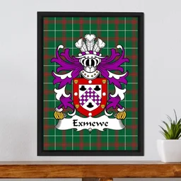 ScotsTee Shop Welsh Exmewe (of Ruthin, Denbighshire) Coat of Arms Family Crest Welsh National Tartan Framed Canvas Print