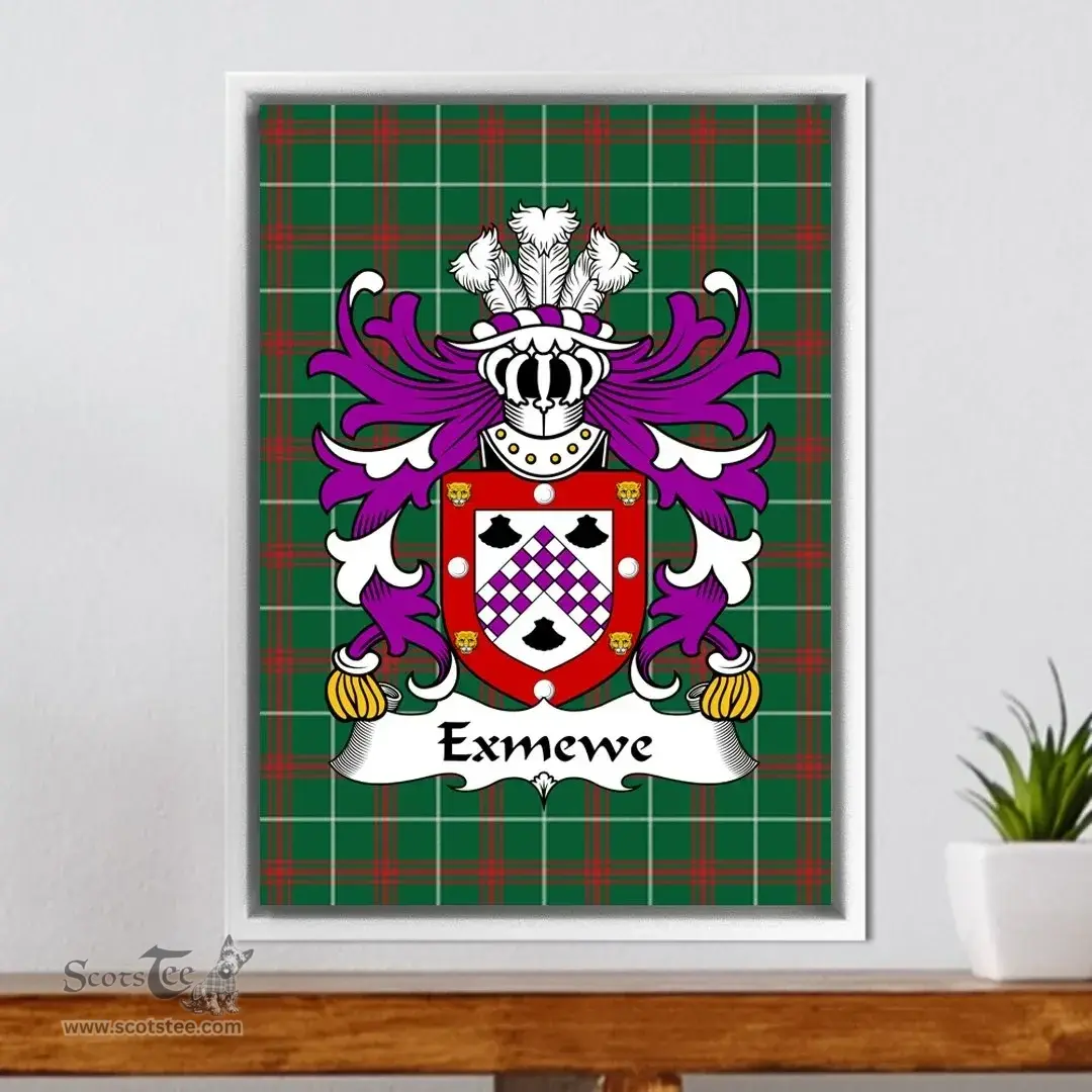 ScotsTee Shop Welsh Exmewe (of Ruthin, Denbighshire) Coat of Arms Family Crest Welsh National Tartan Framed Canvas Print