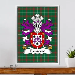 ScotsTee Shop Welsh Exmewe (of Ruthin, Denbighshire) Coat of Arms Family Crest Welsh National Tartan Framed Canvas Print