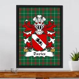 ScotsTee Shop Welsh Davies (Robert of Gwysanau, Flint) Coat of Arms Family Crest Welsh National Tartan Framed Canvas Print