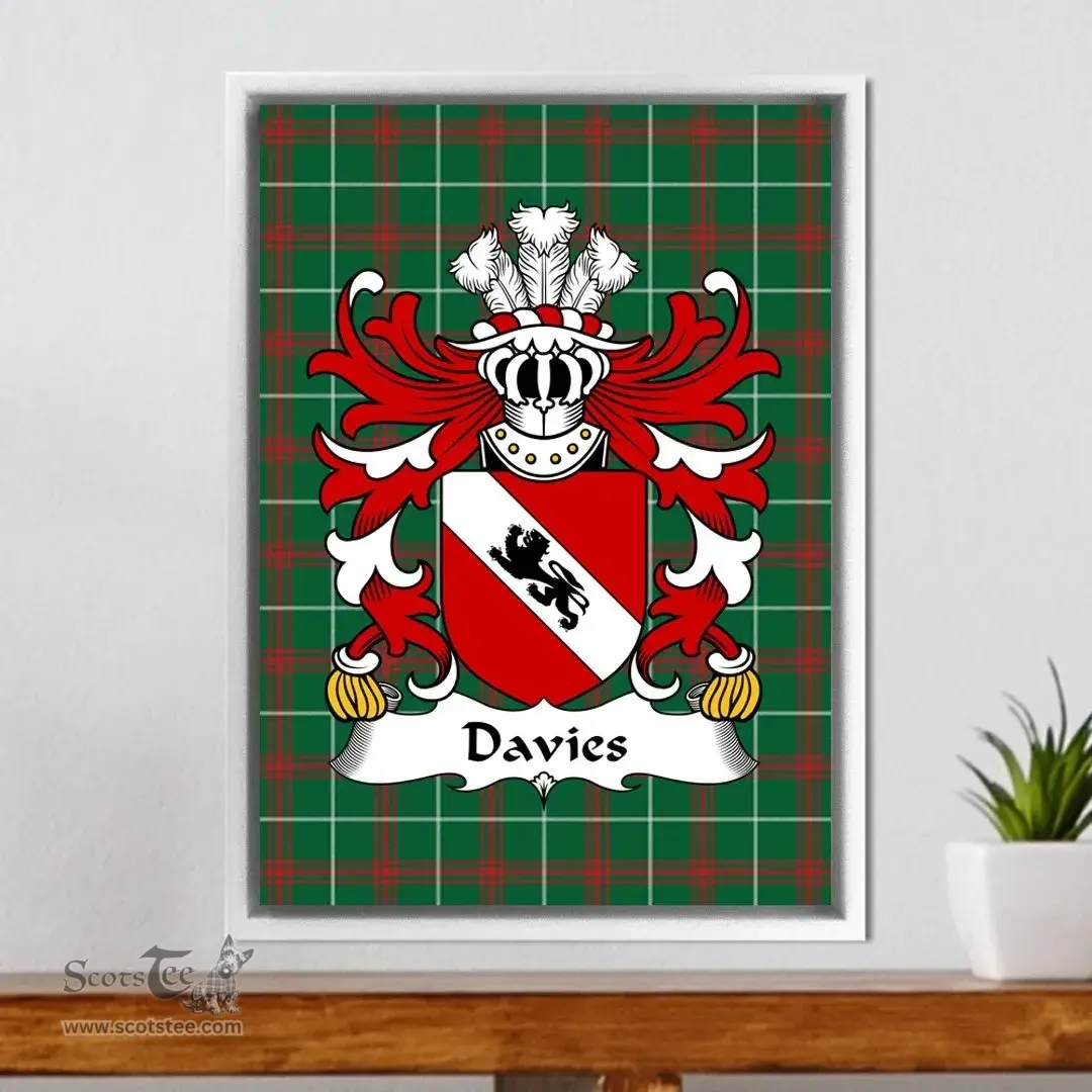 ScotsTee Shop Welsh Davies (Robert of Gwysanau, Flint) Coat of Arms Family Crest Welsh National Tartan Framed Canvas Print